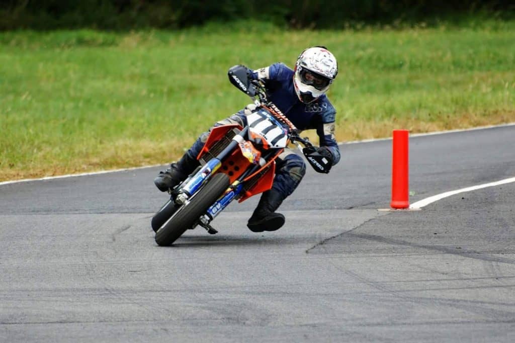 George riding the KTM 613 SMR at Curborough Sprint Circuit